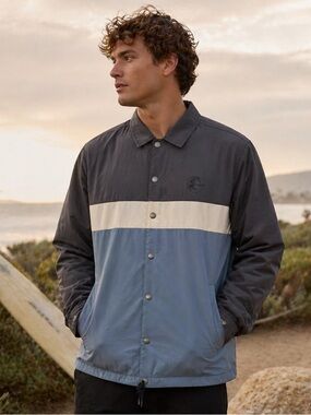 NWT Men’s O’Neill Daybreak Jacket Colorblock Blue Gray Snap Front Large
